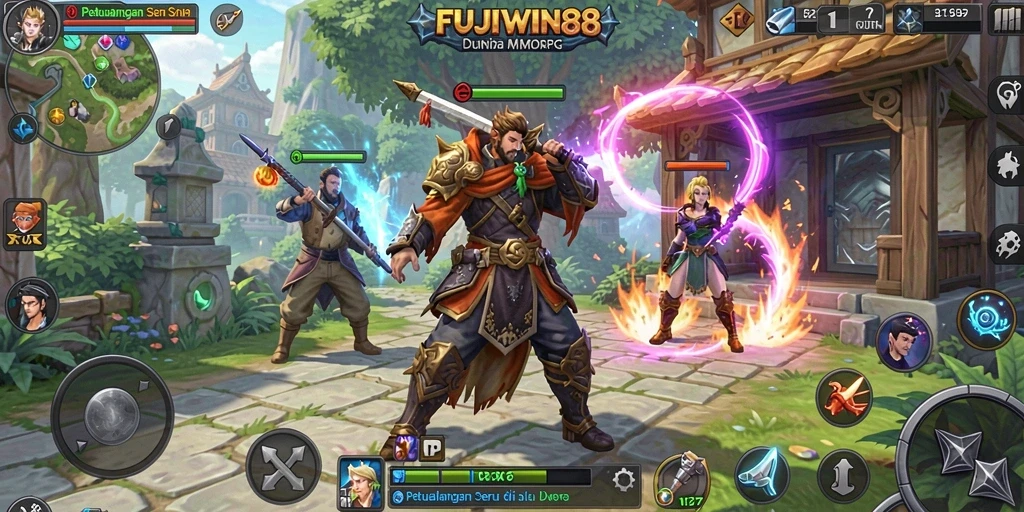 Screenshot FUJIWIN88 menampilkan aksi epik dalam pertempuran MMORPG.