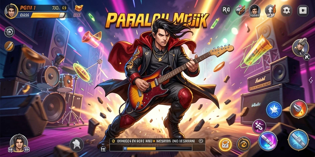 Tangkapan layar PG11 menampilkan gameplay seru dengan irama musik.