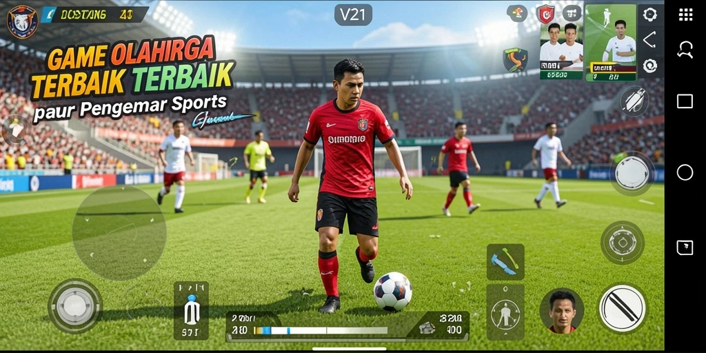 Tampilan gameplay V21 yang menampilkan pertandingan olahraga mendebarkan.
