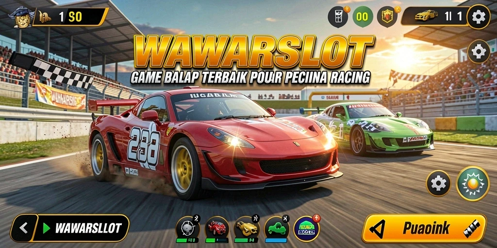 Tampilan epik gameplay WAWARSLOT saat balapan sengit.